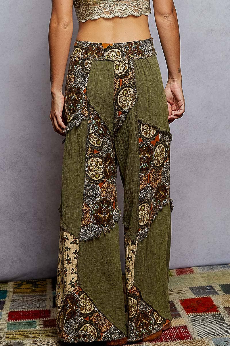 Printed Patchwork Pants