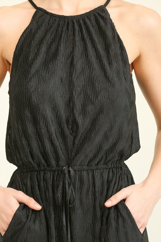 Textured Satin Halter Jumpsuit