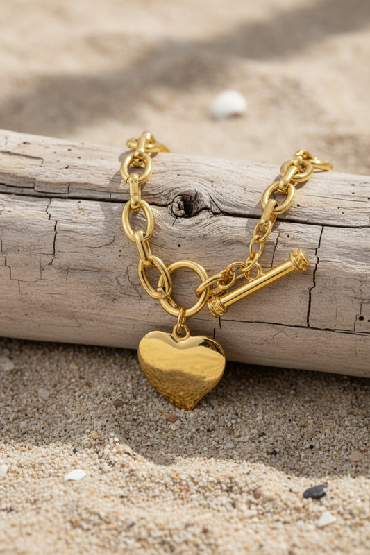 Hammered Heart Toggle Necklace