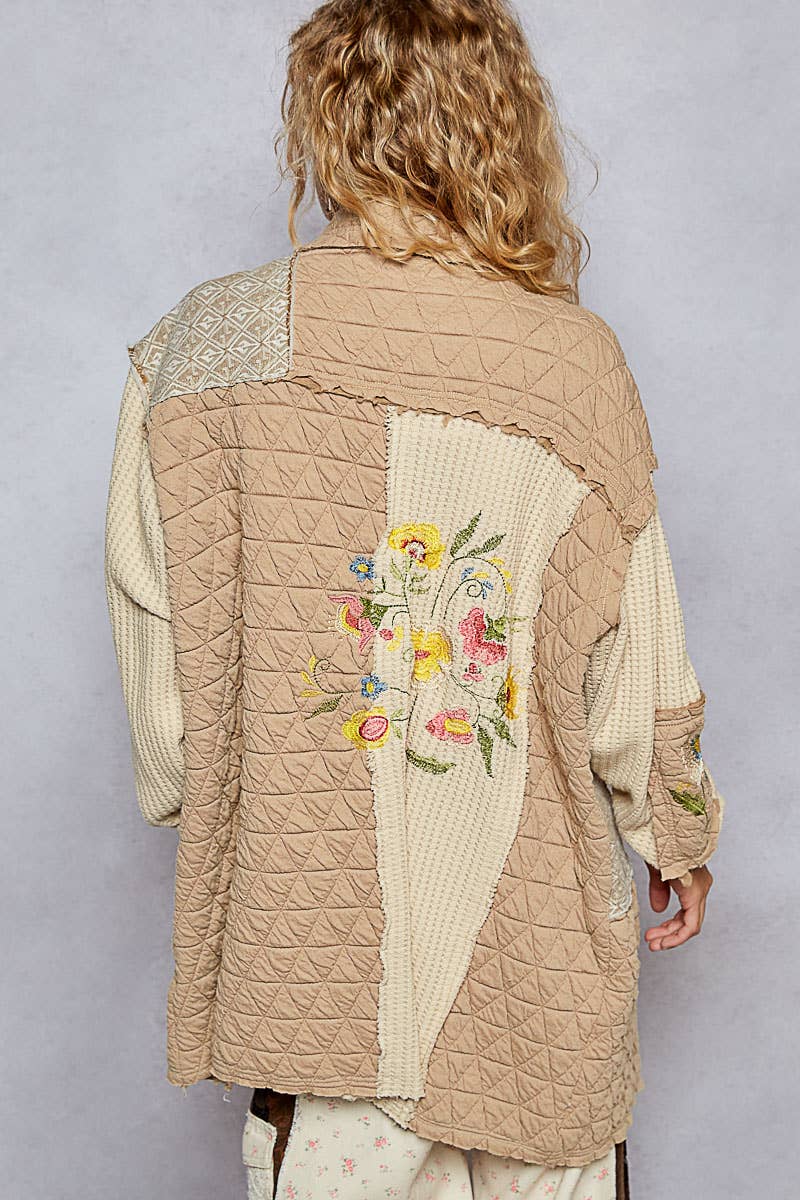 Embroidery patch quilted jacket