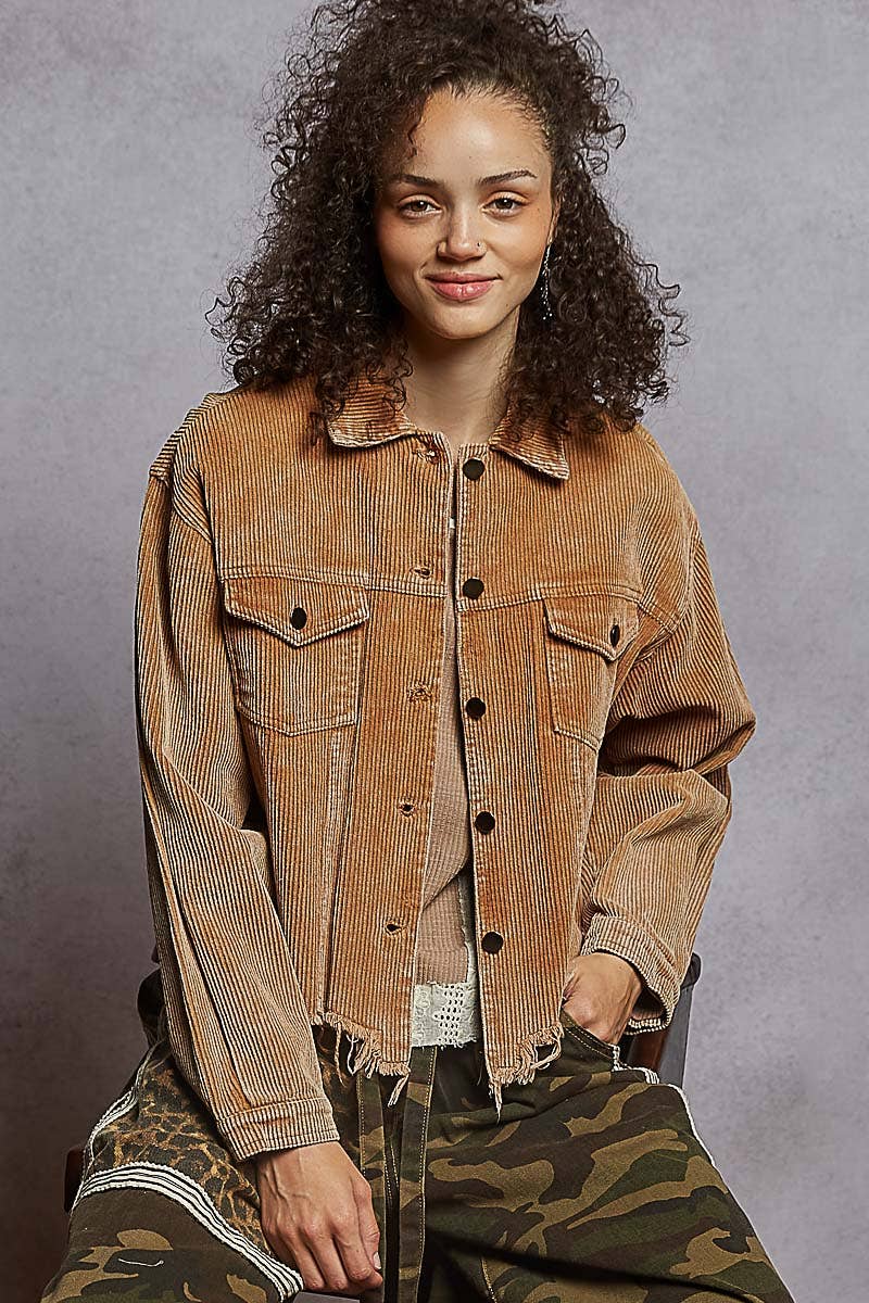 Distressed Hem Corduroy Jacket