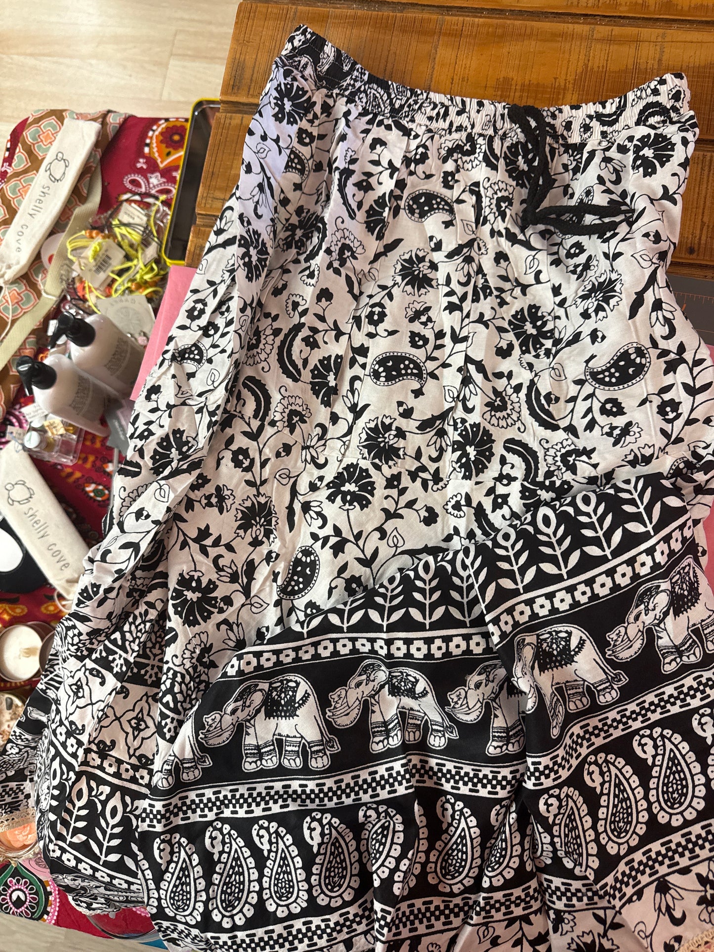 Long Cotton Elephant Print Skirt