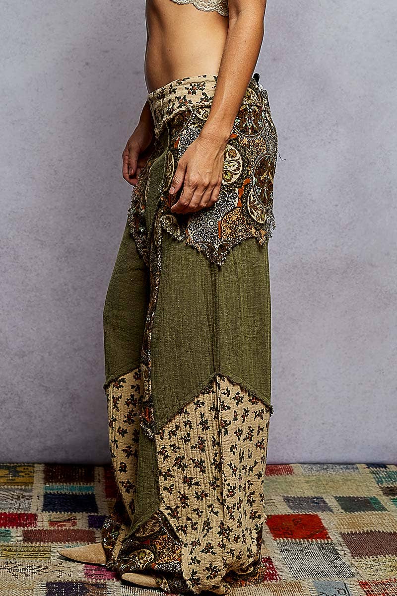 Printed Patchwork Pants
