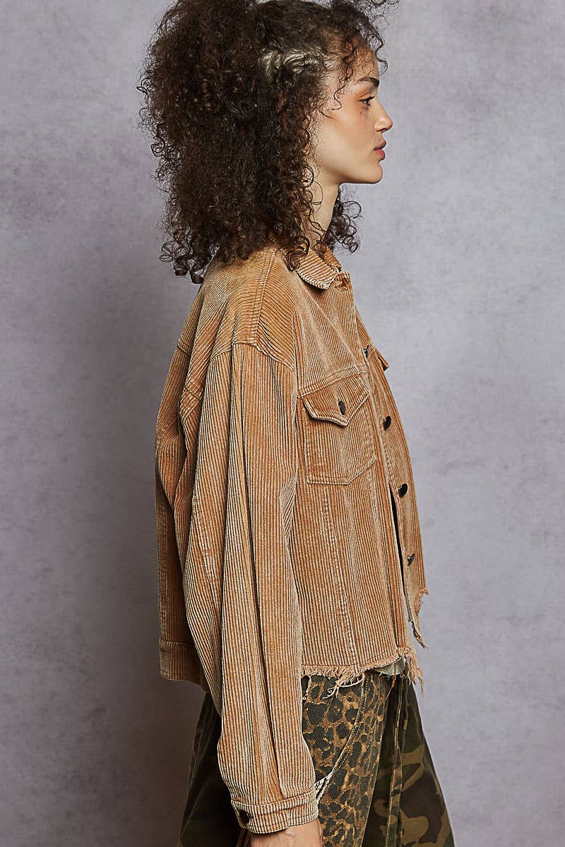Distressed Hem Corduroy Jacket