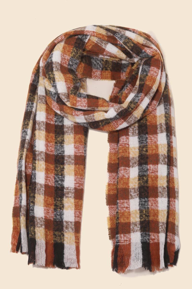 Plaid scarf with autumn colors on a beige background