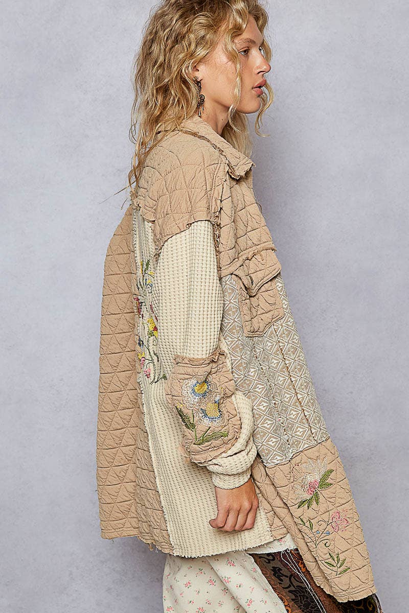 Embroidery patch quilted jacket