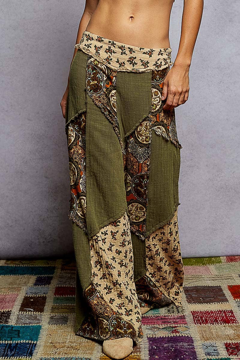 Printed Patchwork Pants