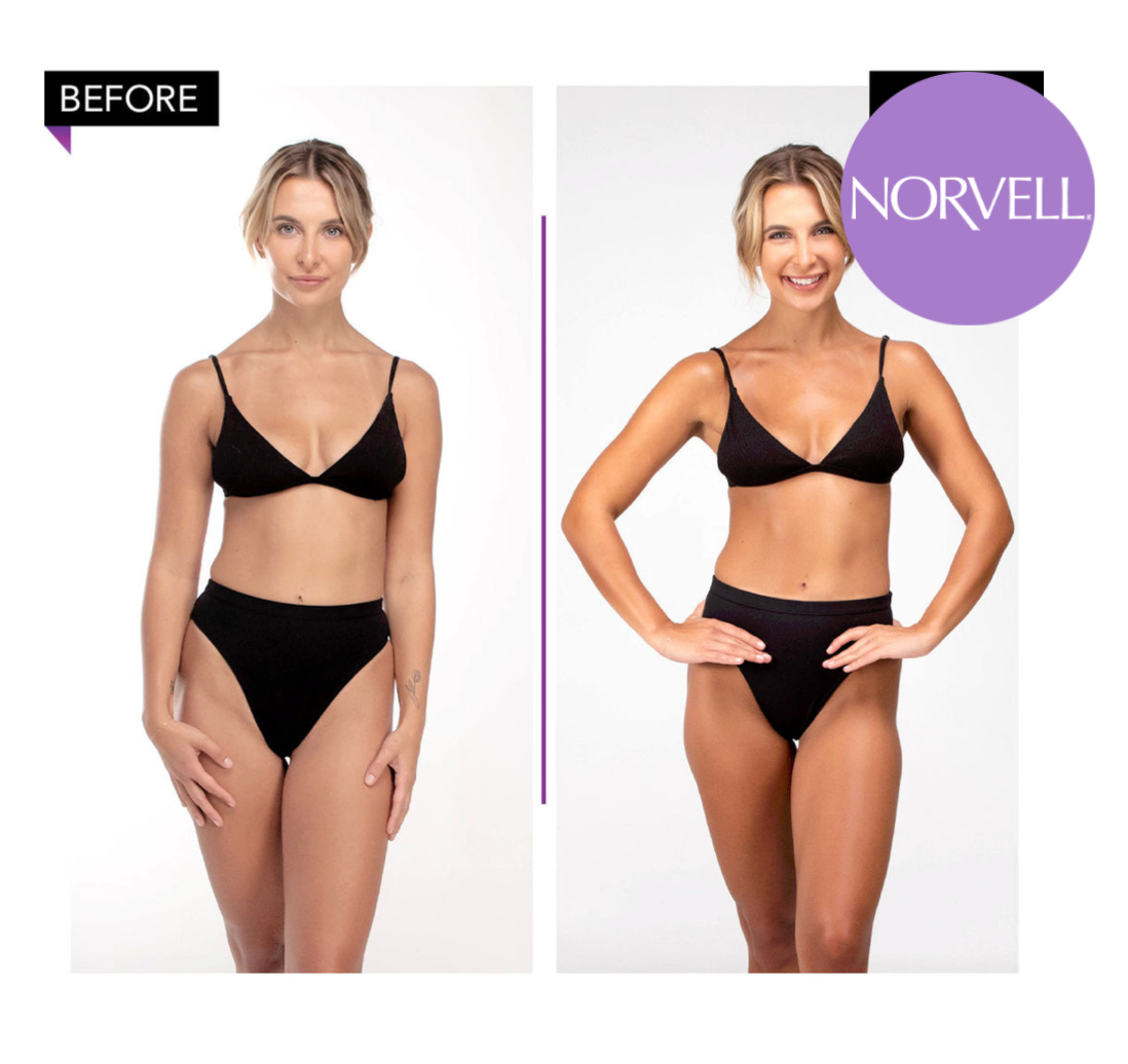 Before and after photos of girl getting tan