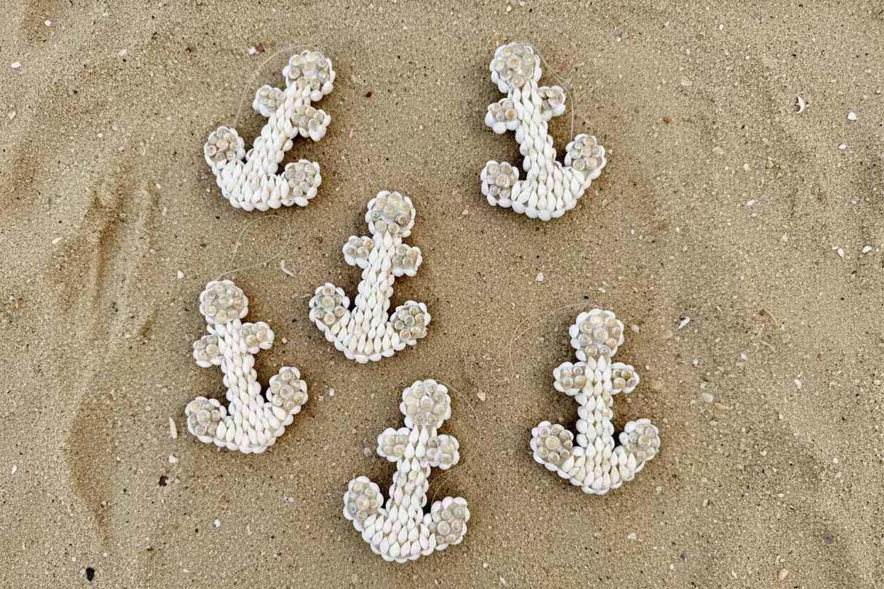 Decorative anchors with seashell details on a pink background