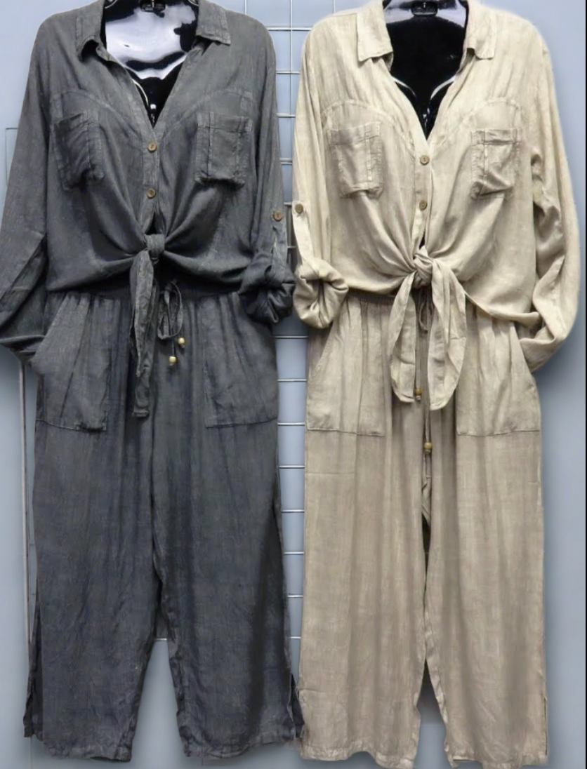 Reagan cropped pants and matching button down top