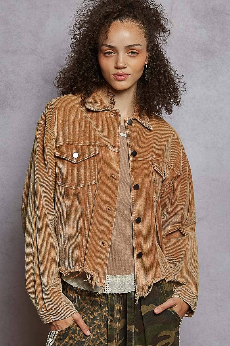 Distressed Hem Corduroy Jacket