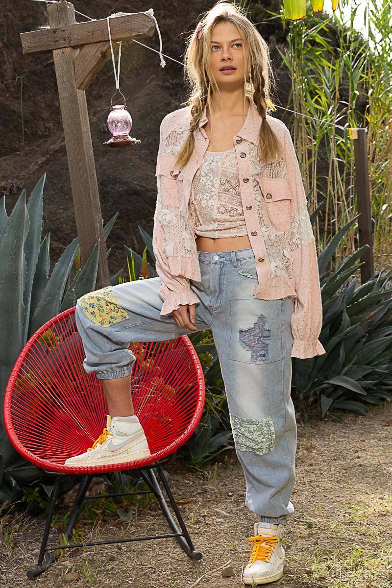 Balloon Sleeve Flower Button Down