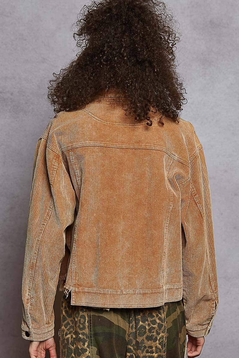Distressed Hem Corduroy Jacket