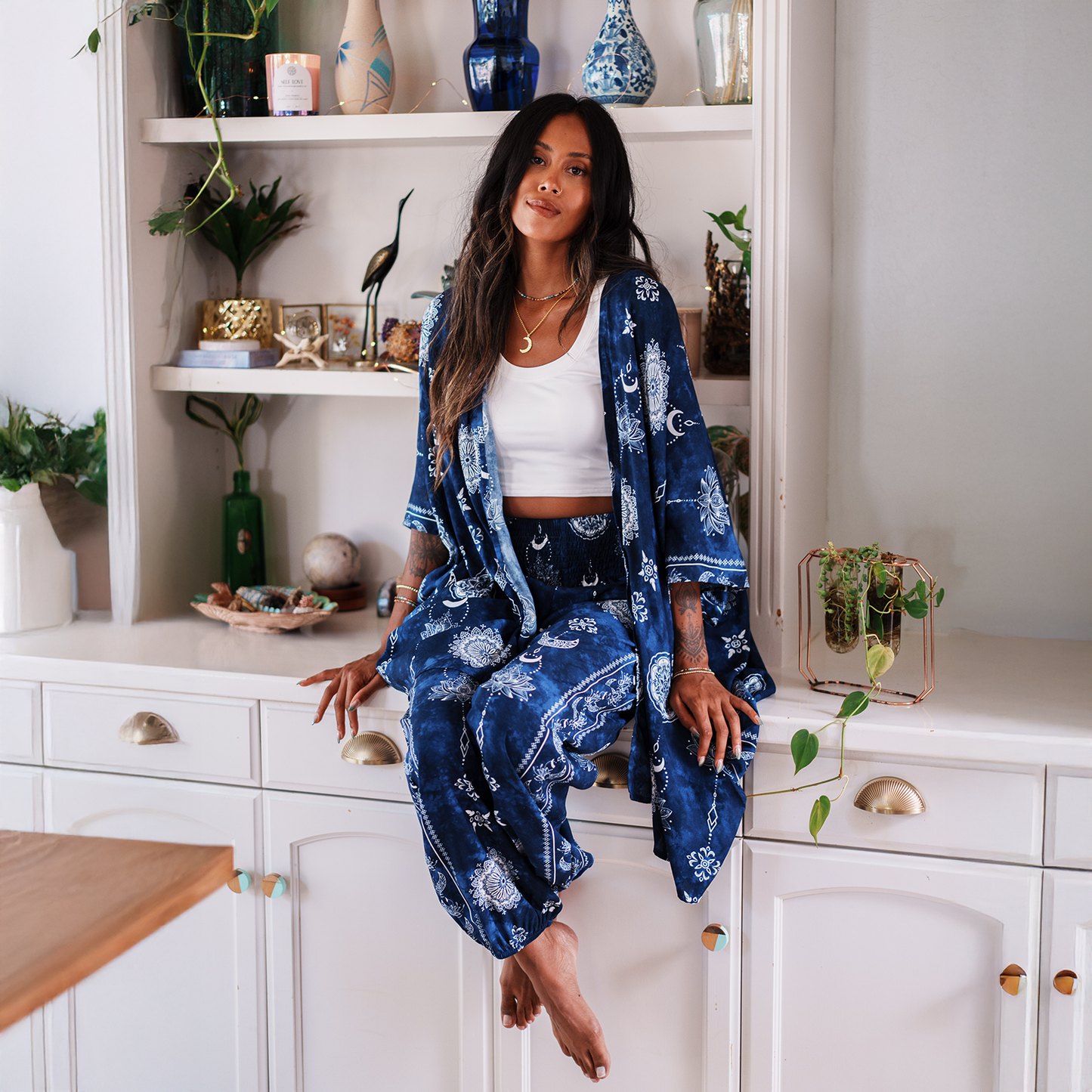 Nova Blue Lotus Moon Harem Pants