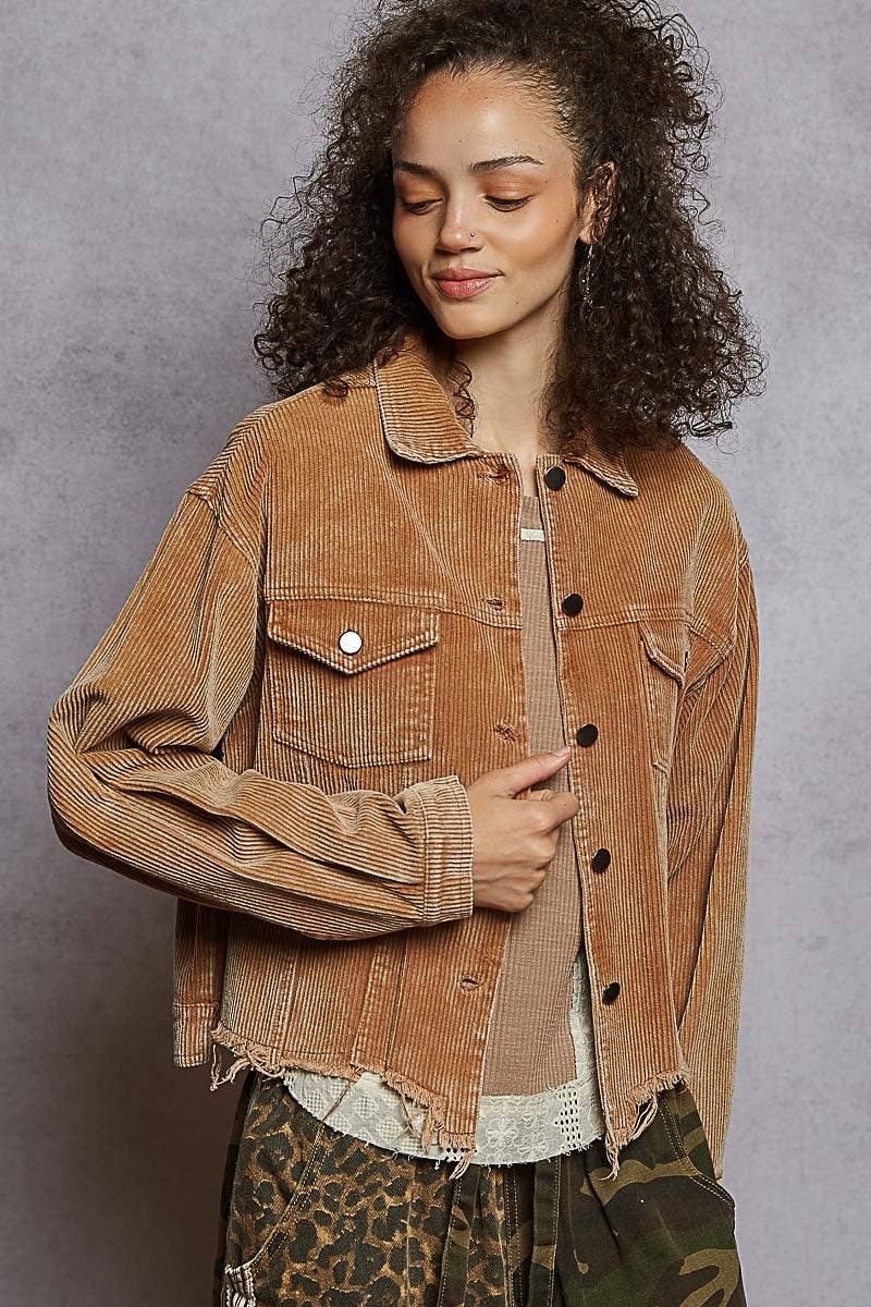 Distressed Hem Corduroy Jacket