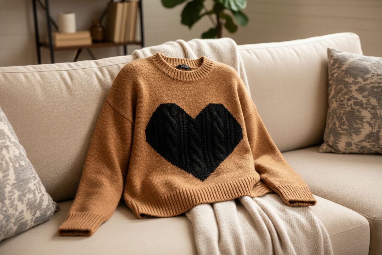 sweater laying on a couch