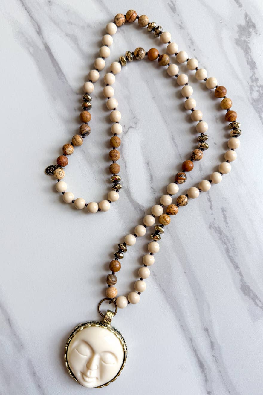 MoonChaser Beaded Moon Face Pendant Necklace