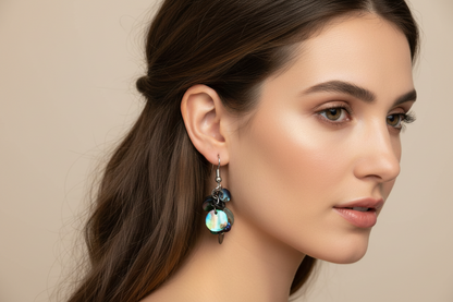 Abalone earrings on woman