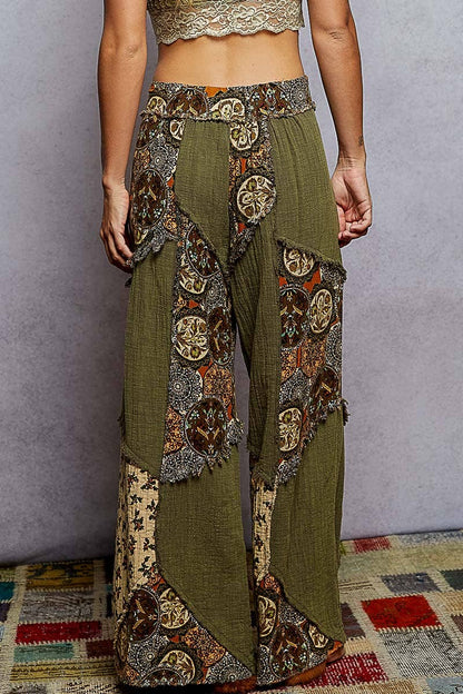 Printed Patchwork Pants