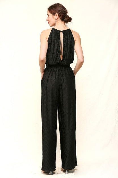 Textured Satin Halter Jumpsuit