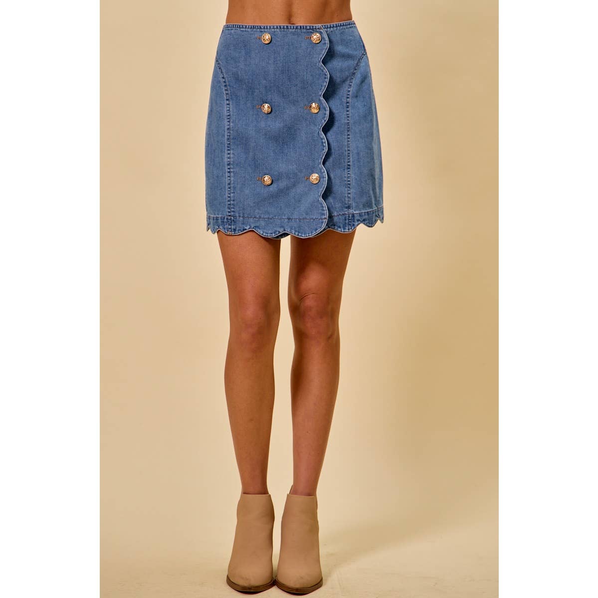 SCALLOP BUTTONED FRONT Denim SKIRT