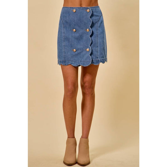 SCALLOP BUTTONED FRONT Denim SKIRT