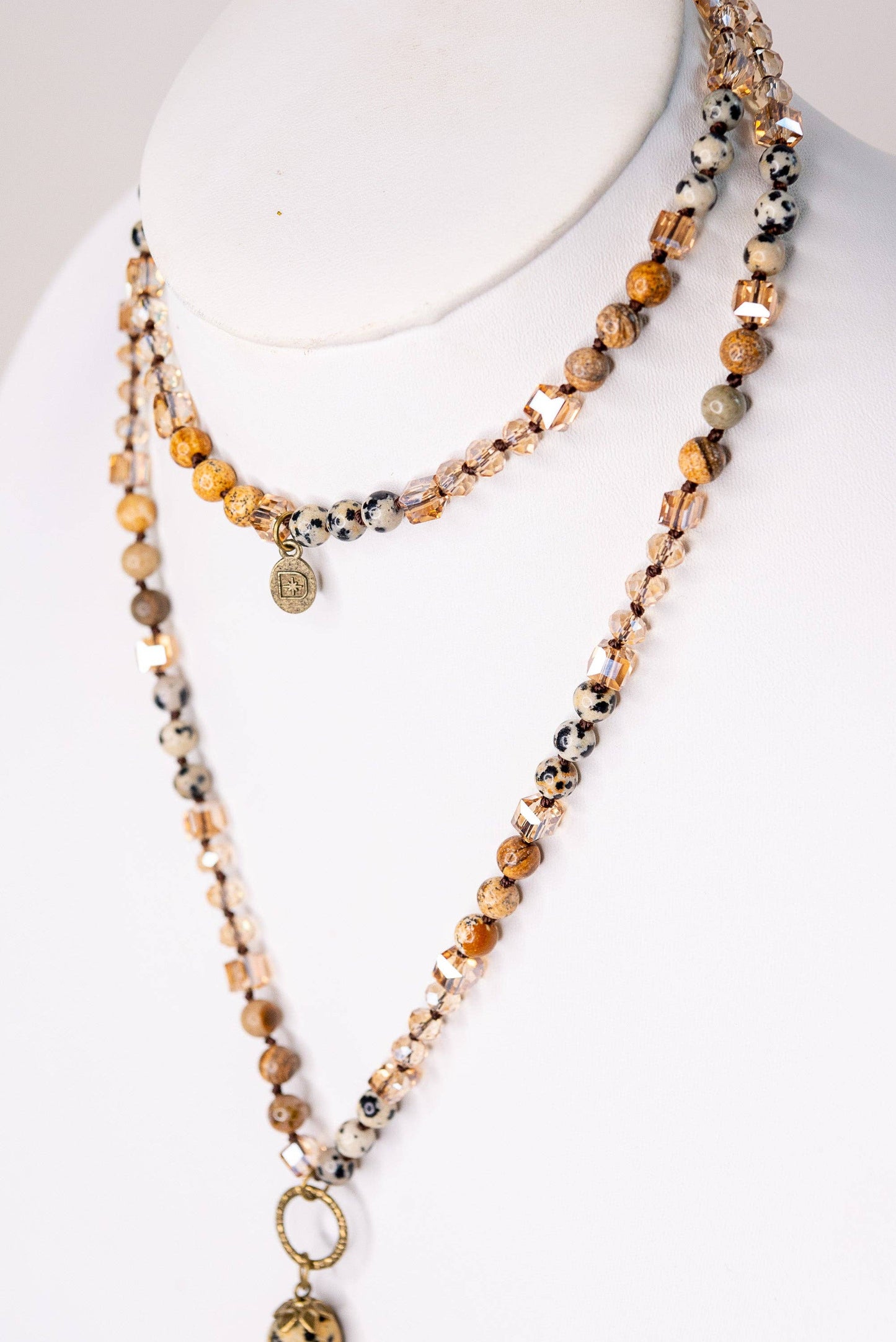 Debbie Beaded Strand Necklace — Brown & Dalmatian Stone
