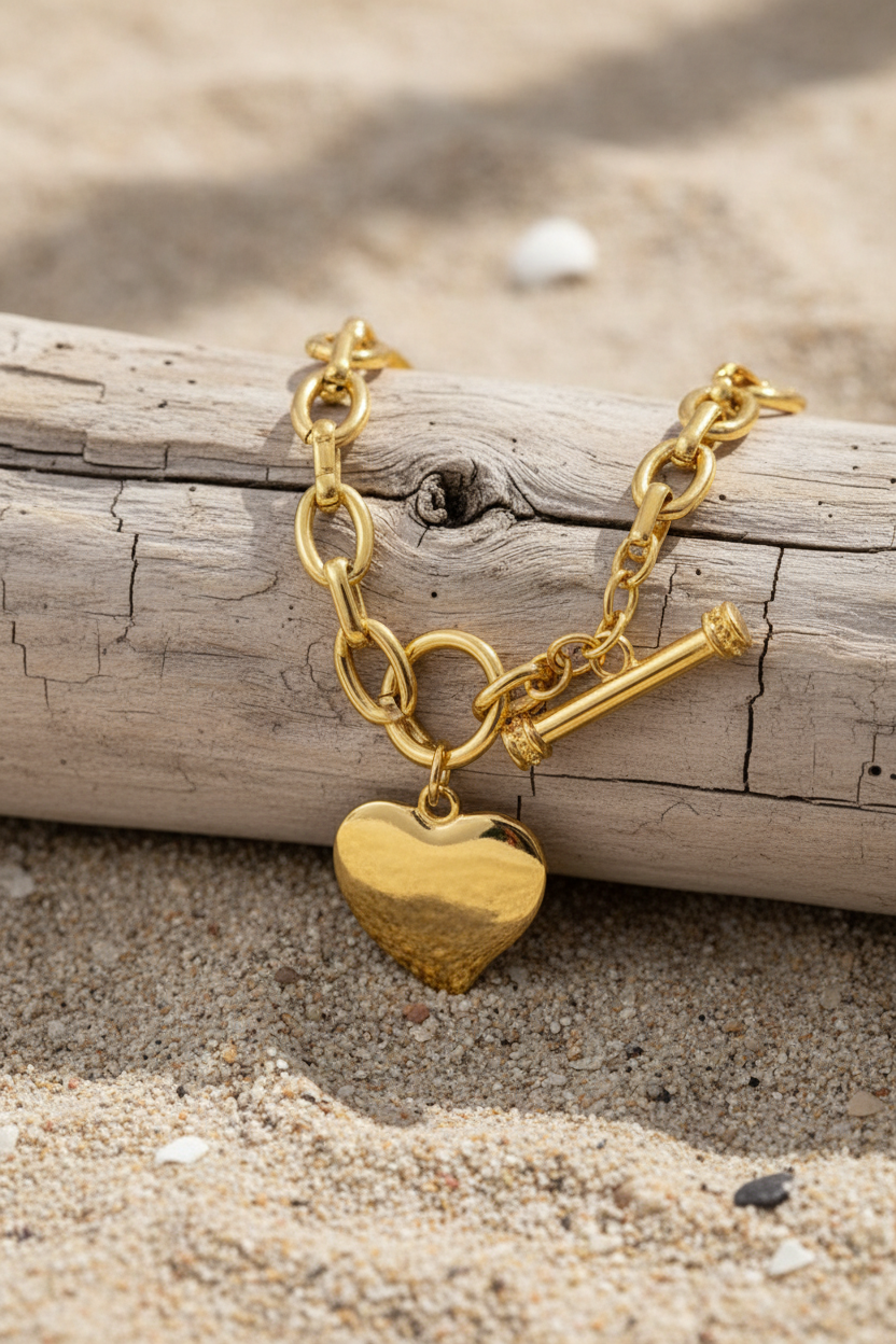Hammered Heart Toggle Necklace