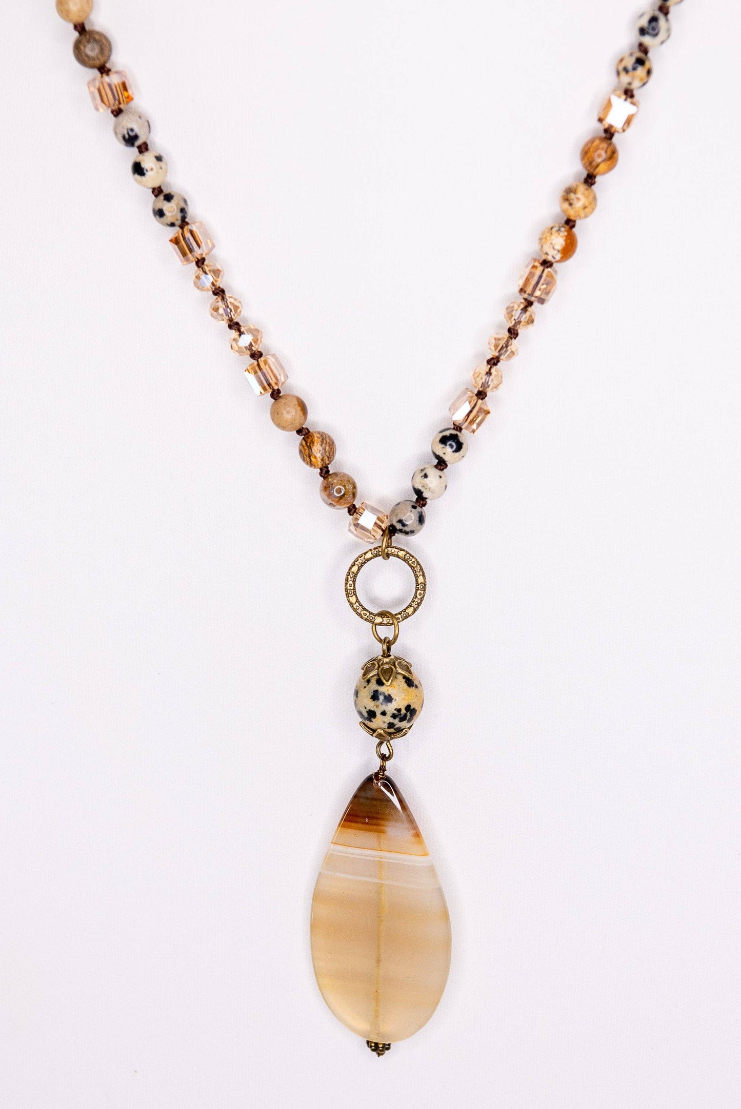 Debbie Beaded Strand Necklace — Brown & Dalmatian Stone
