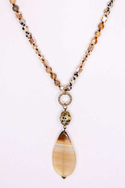 Debbie Beaded Strand Necklace — Brown & Dalmatian Stone