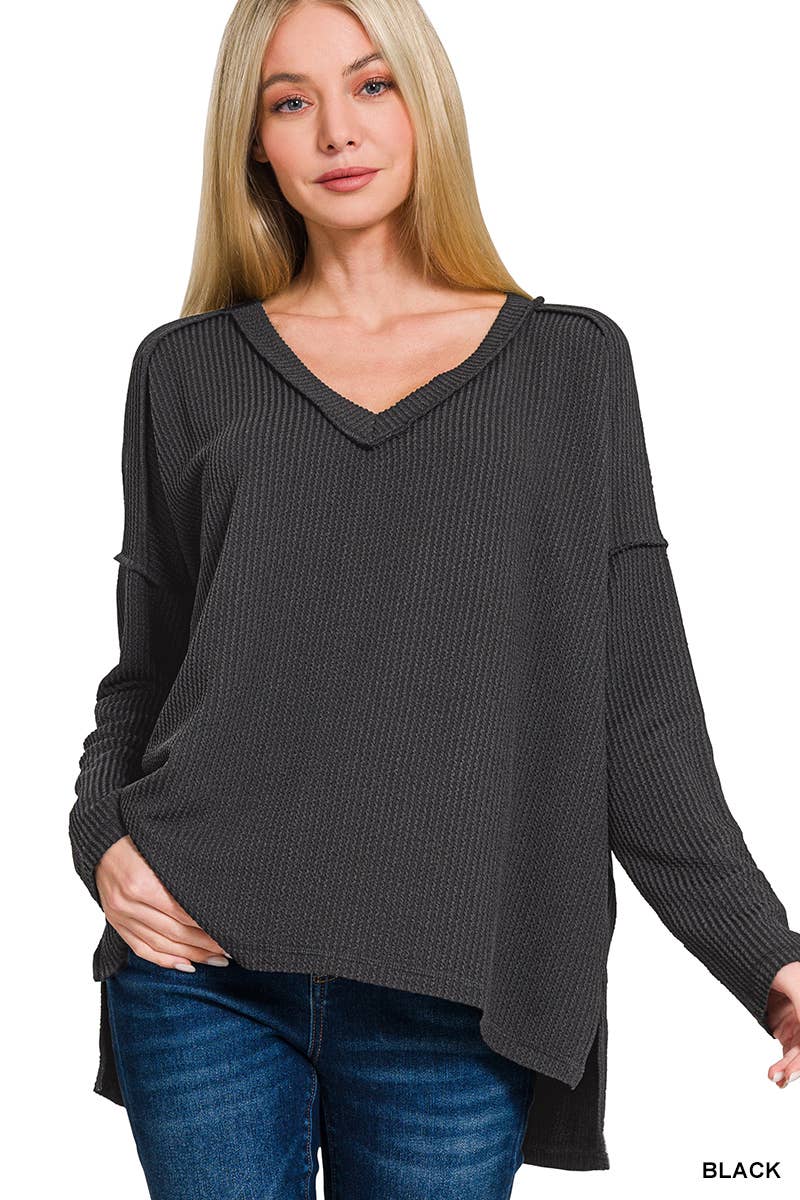 Long Sleeve Corded V Neck