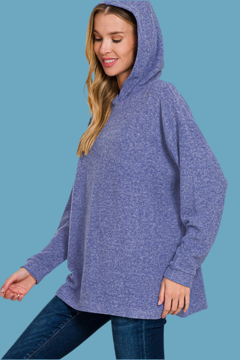 Girl wearing a Soft and cozy hoodie sweatshirt in blue color