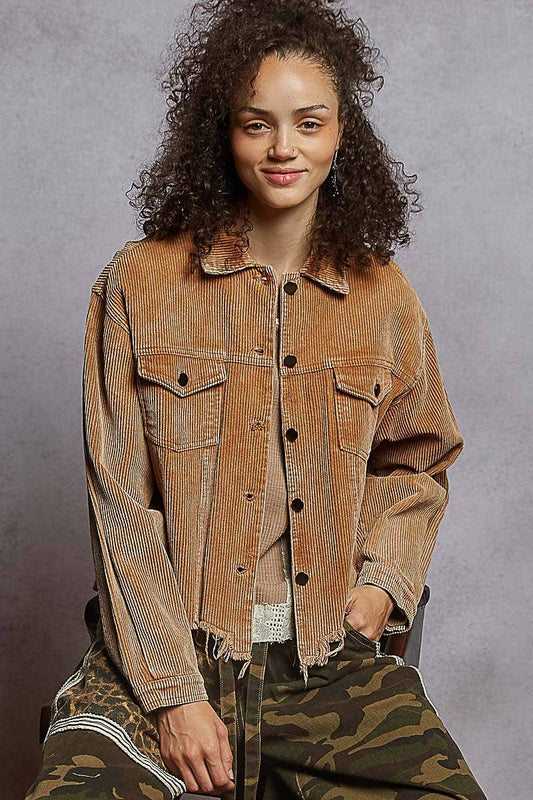 Distressed Hem Corduroy Jacket