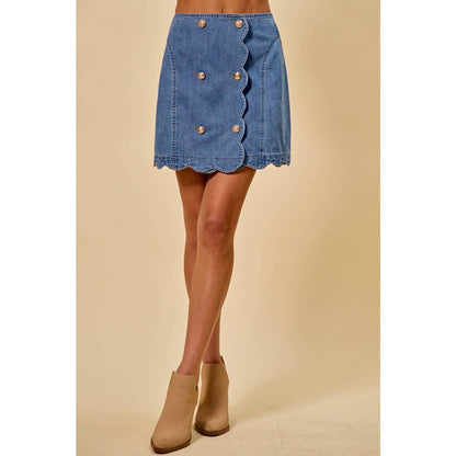 SCALLOP BUTTONED FRONT Denim SKIRT