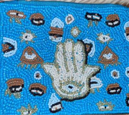 Veil eye and hamsa hand beaded change purse