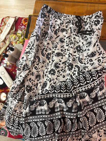 Long Cotton Elephant Print Skirt