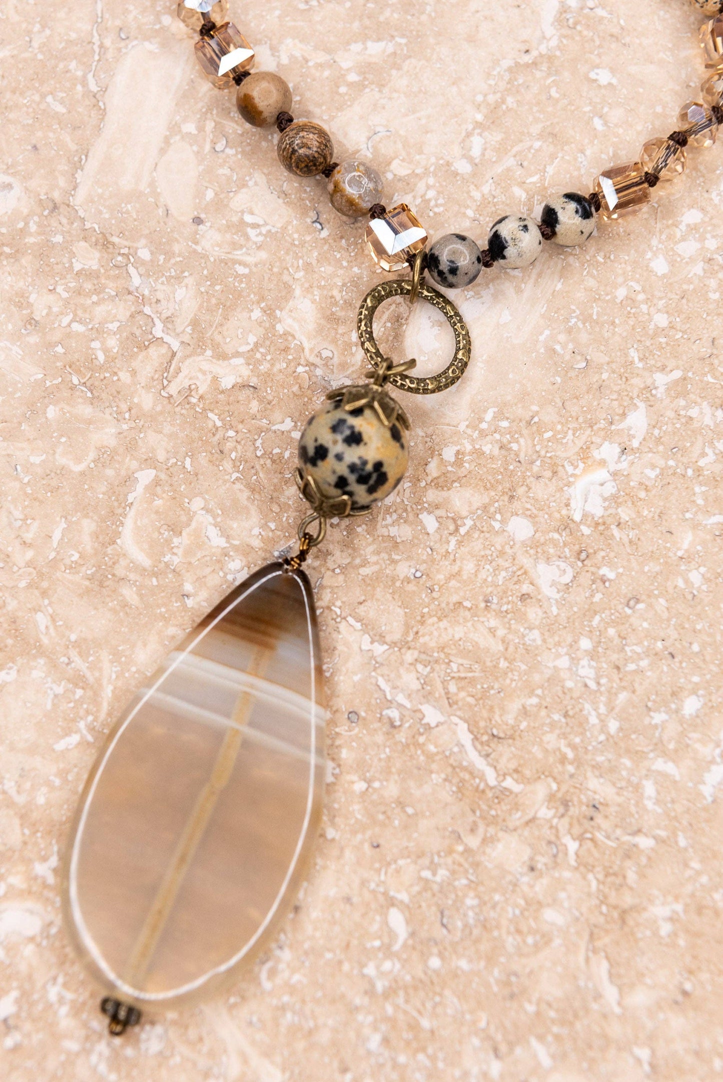 Debbie Beaded Strand Necklace — Brown & Dalmatian Stone