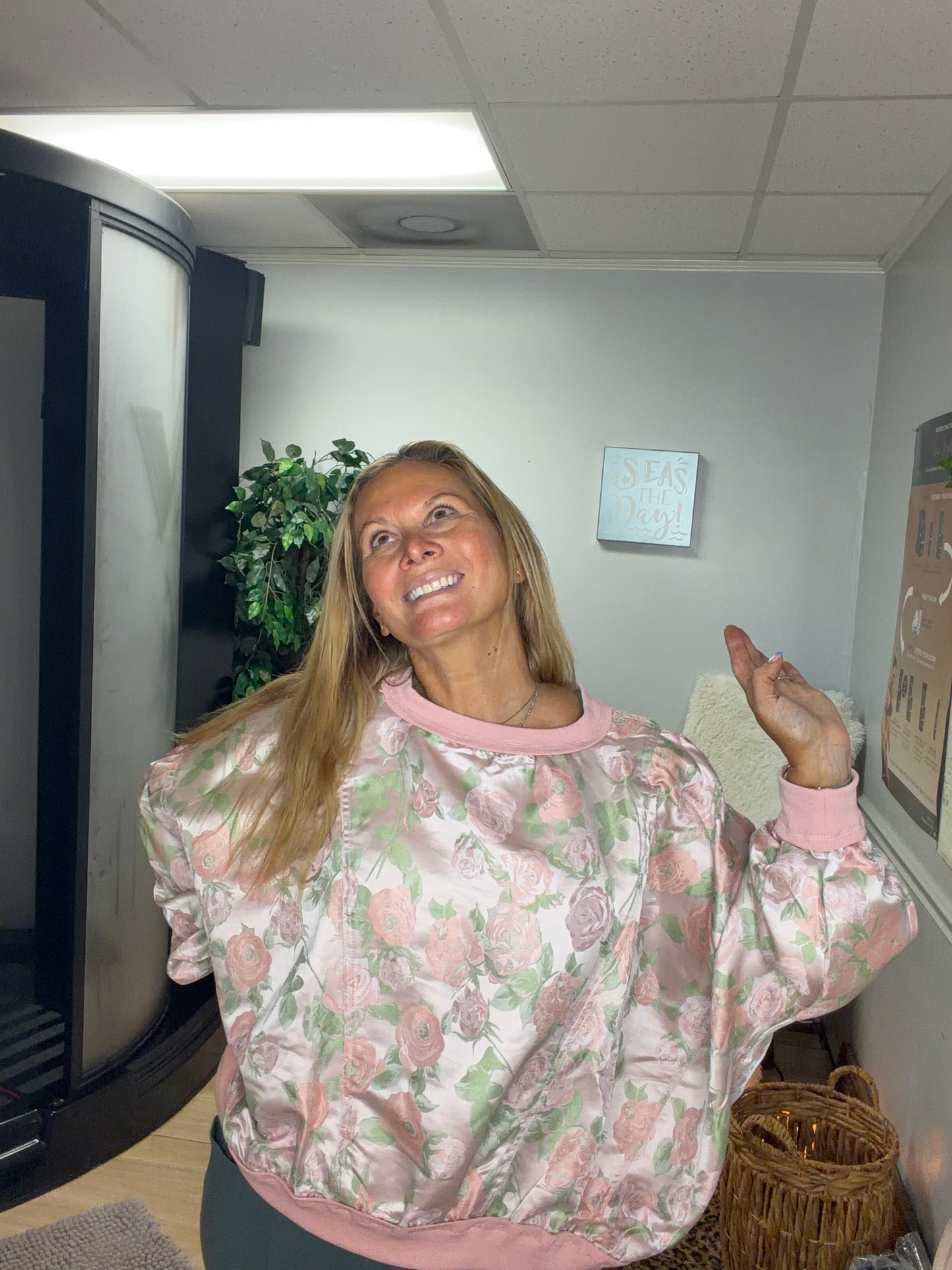 Rose Floral Satin Dolman Sleeve Sweatshirt