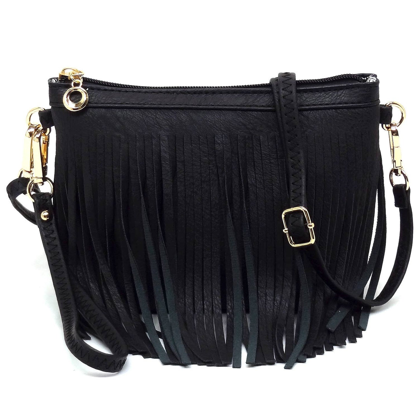 black fringe crossbody bag