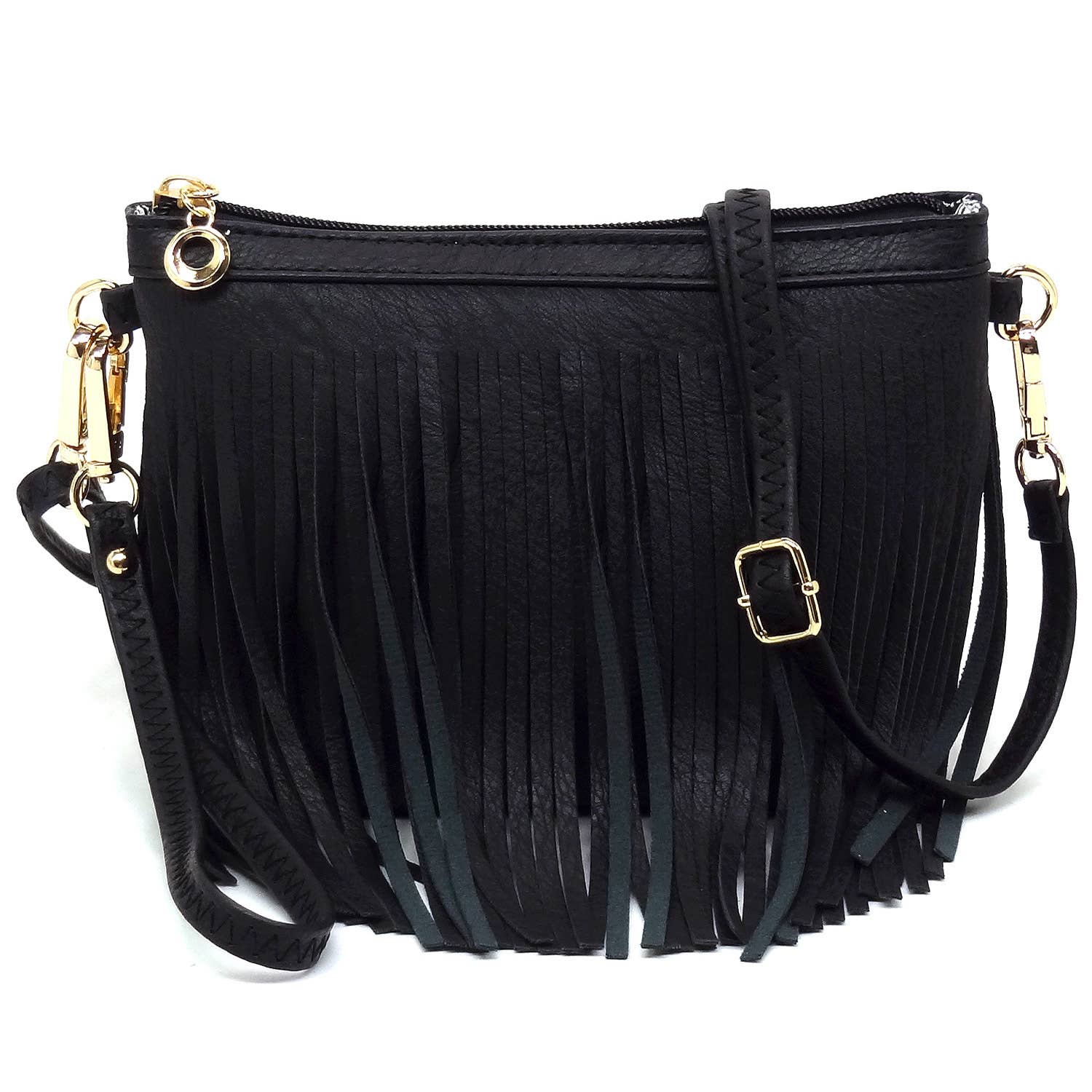 black fringe crossbody bag