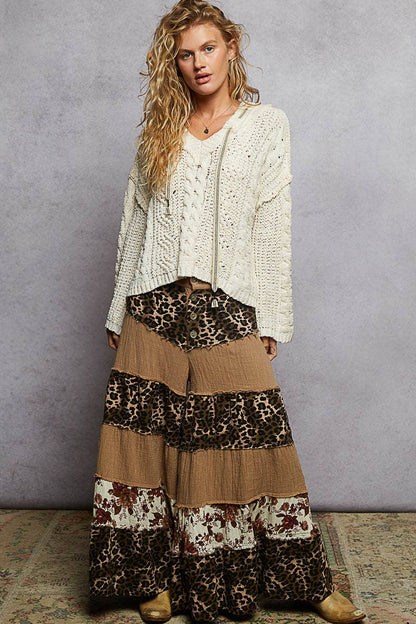 V-neck hoodie cable knit sweater