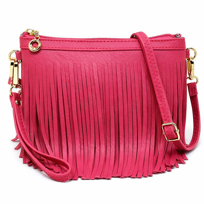 fuschia fringe crossbody bag
