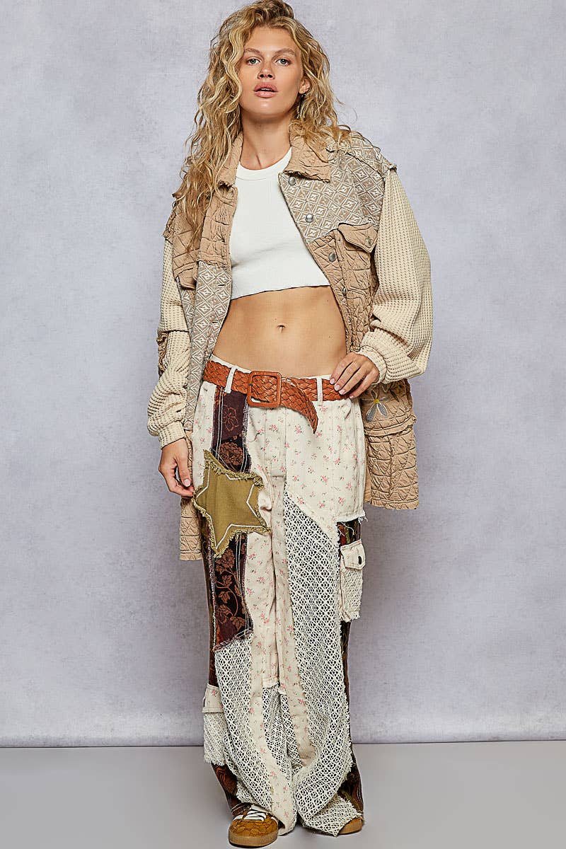 Embroidery patch quilted jacket