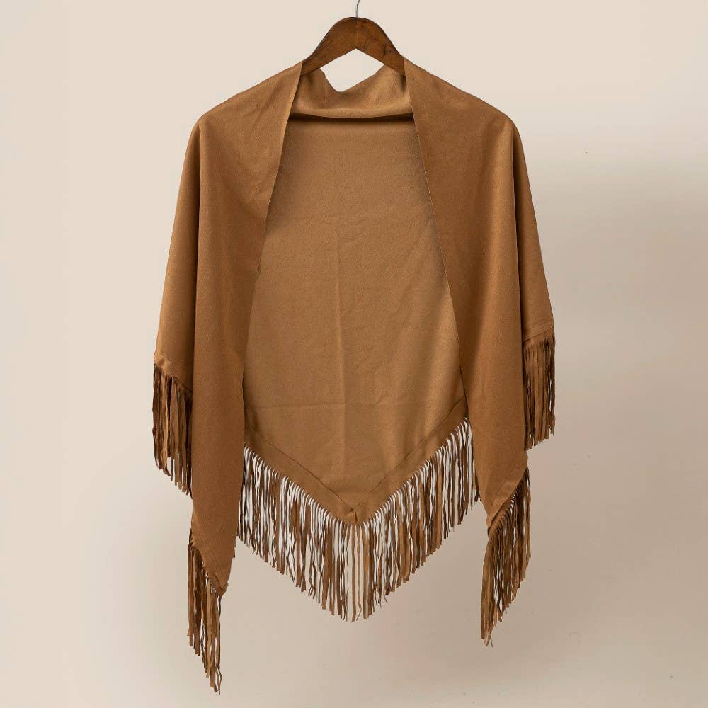 Brown shawl with fringe on a beige background