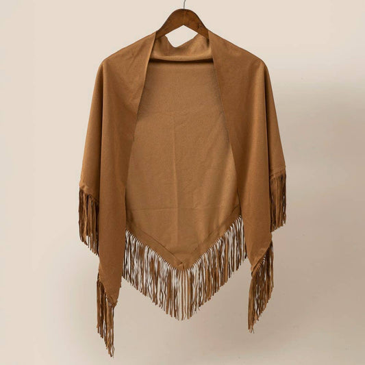 Brown shawl with fringe on a beige background
