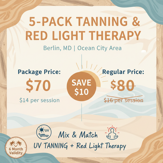 5-Pack Tanning packages from Beach Gypsy in Berlin MD near Ocean CIty Value Comparison Infographic 