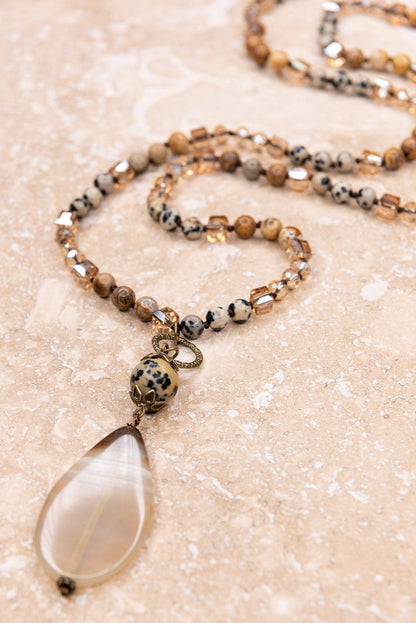 Debbie Beaded Strand Necklace — Brown & Dalmatian Stone
