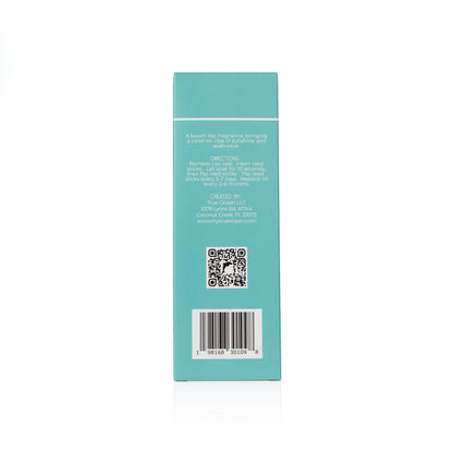 Teal product packaging with QR code and barcode on a white background