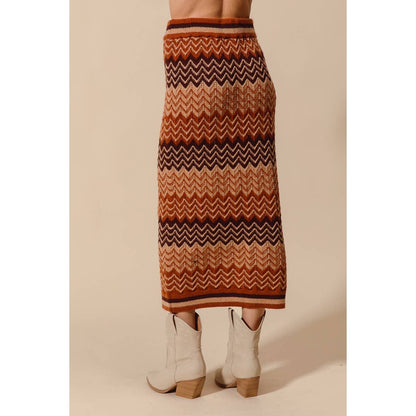 MULTI COLOR CHEVRON KNIT SWEATER MAXI SKIRT