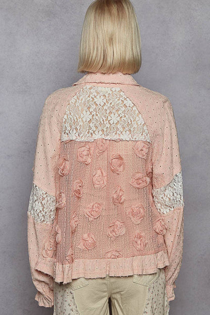 Balloon Sleeve Flower Button Down
